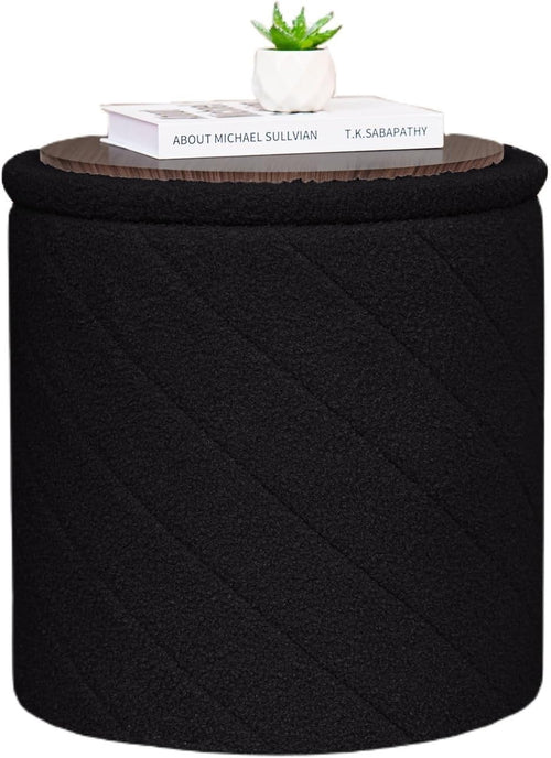 Black Round Storage Ottoman Footstool 3-in-1 Seat with Lid 43x43x45cm