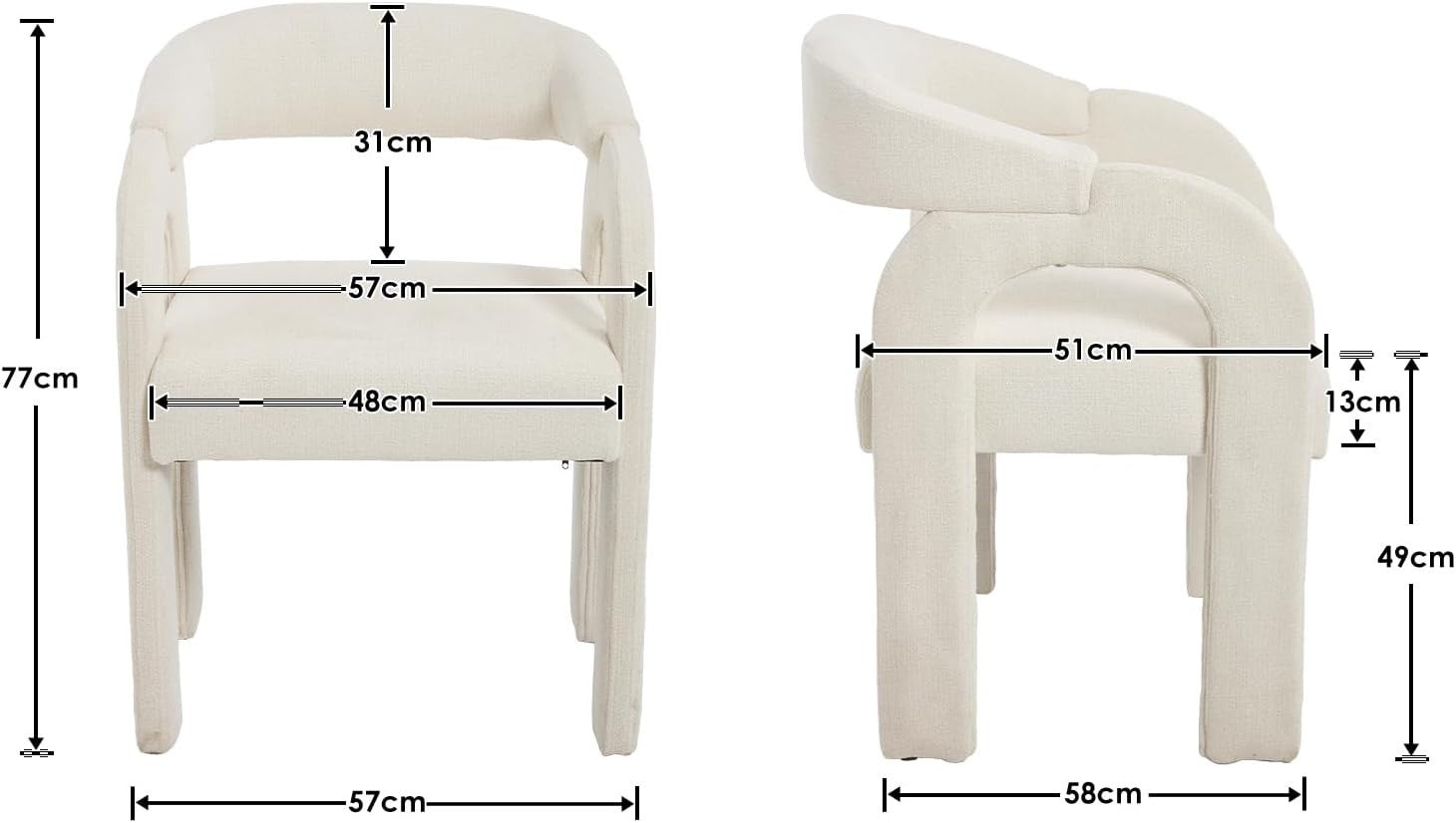 Modern White Dining Chairs Set of 2, Upholstered Armrest Tub Seats