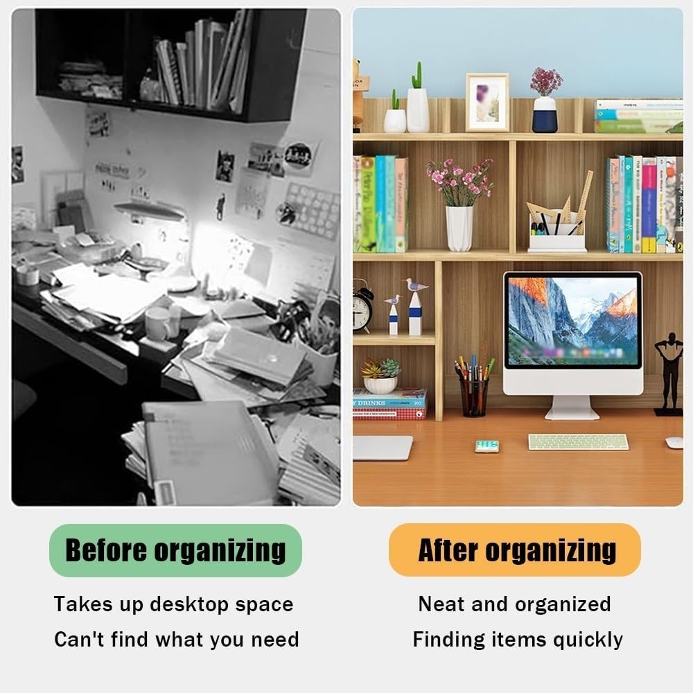 White Desk Hutch Bookshelf Organizer | 9-Grid Desktop Storage Shelf 80cm
