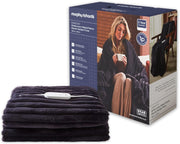 Electric Heated Throw Navy Blanket 160x130cm Teddy Fleece 9 Heat Washable