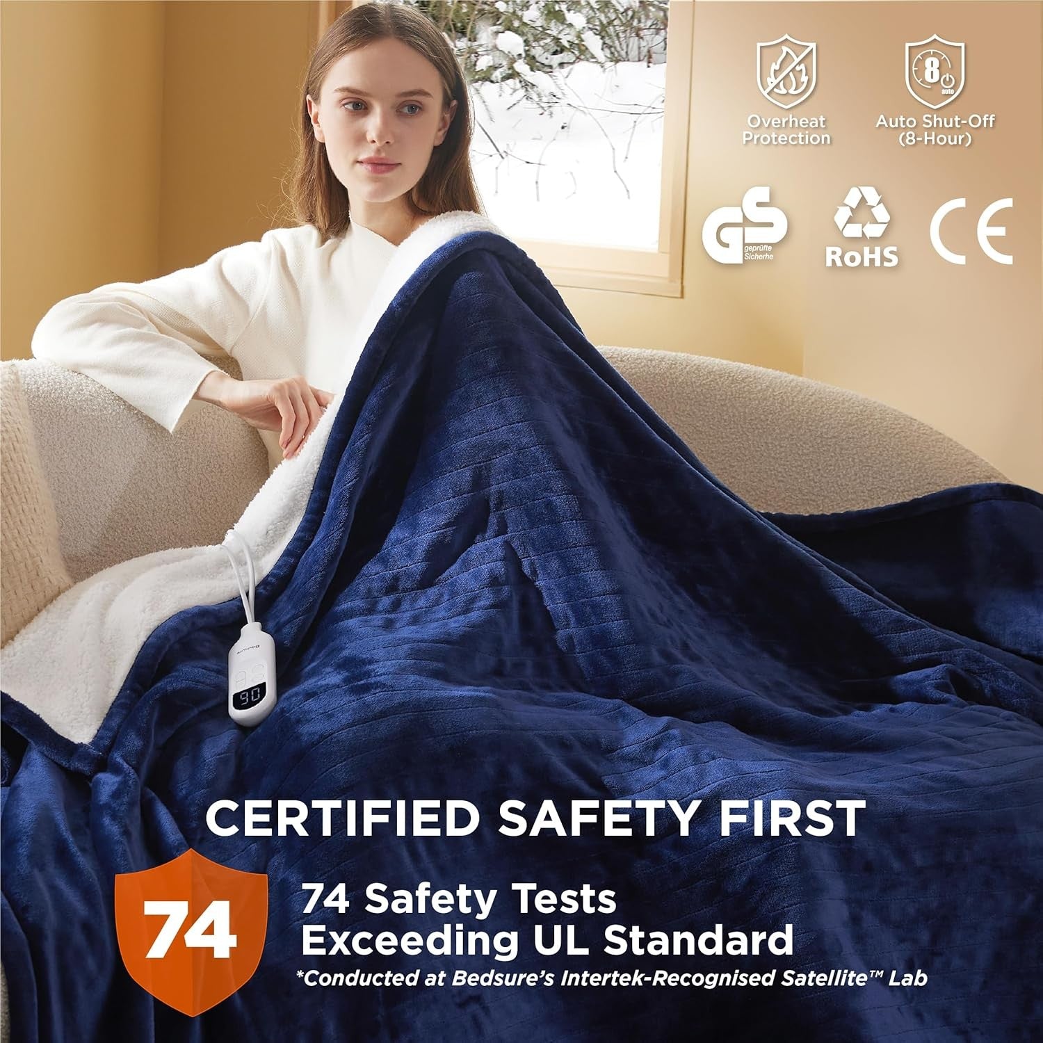 Electric Heated Throw Blanket 130x160cm Soft Flannel 6 Heat Levels