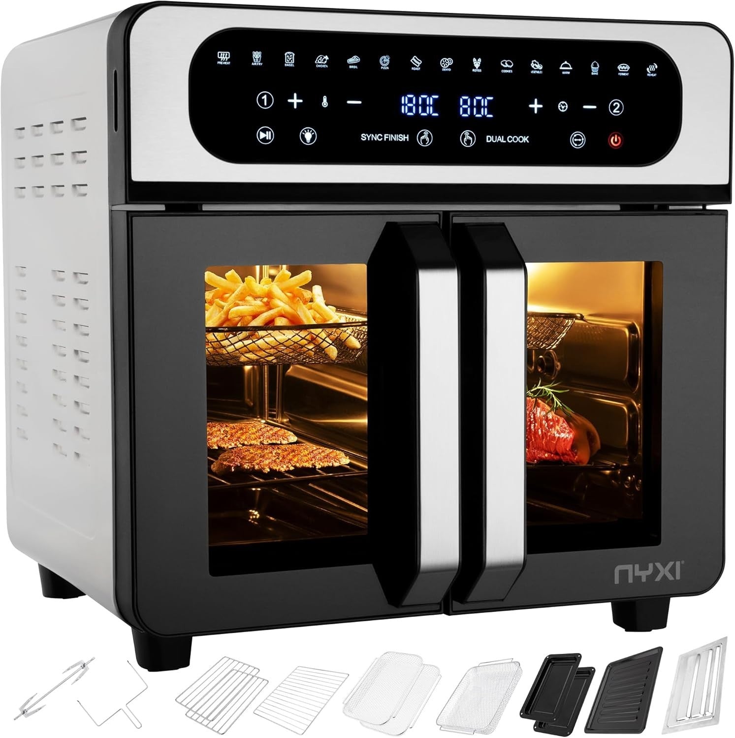 20L Air Fryer Oven French Doors 2200W 13 Modes Touchscreen 12 Accessories