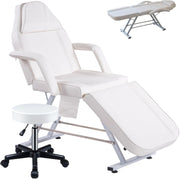 Adjustable 3-Section Beauty Massage Bed w/ Head Cushion & Swivel Stool White