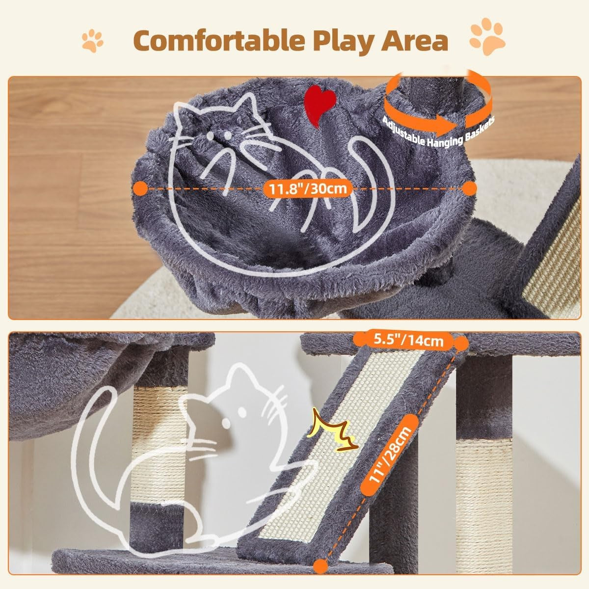 98cm Cat Tower Indoor Scratching Post with Condo Hammock & Perch