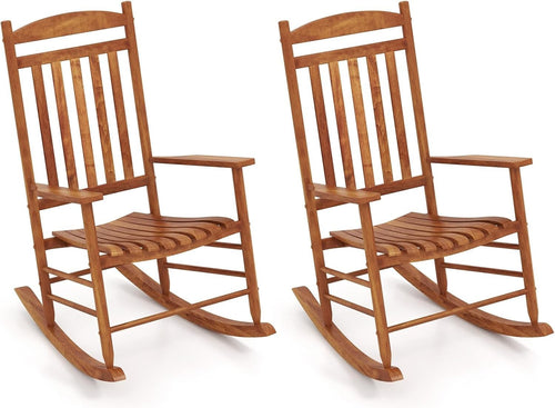 Outdoor Wooden Rocking Chair High-Back Ergonomic Patio Lounge Seat