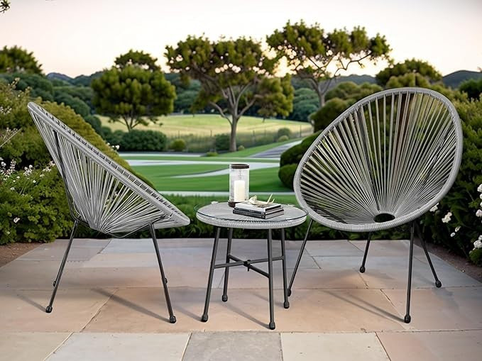 3pc Rattan Bistro Set Outdoor Chairs & Glass Table Garden Patio Furniture
