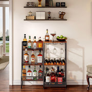 Freestanding Home Bar Liquor Rack with Glass Holder, 3-Tier Wine Display Shelf