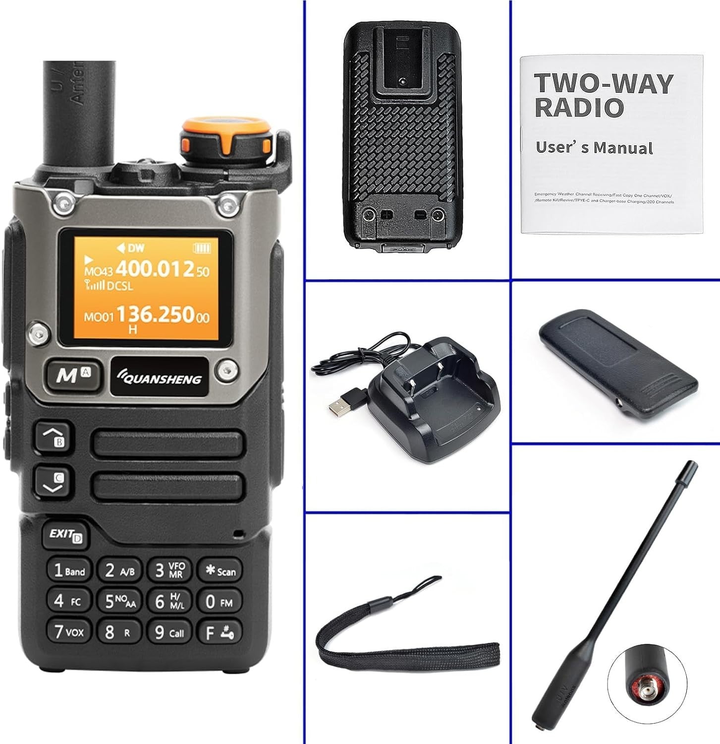 Dual Band Walkie Talkie VHF UHF NOAA Long Range Black D Shape Earpiece