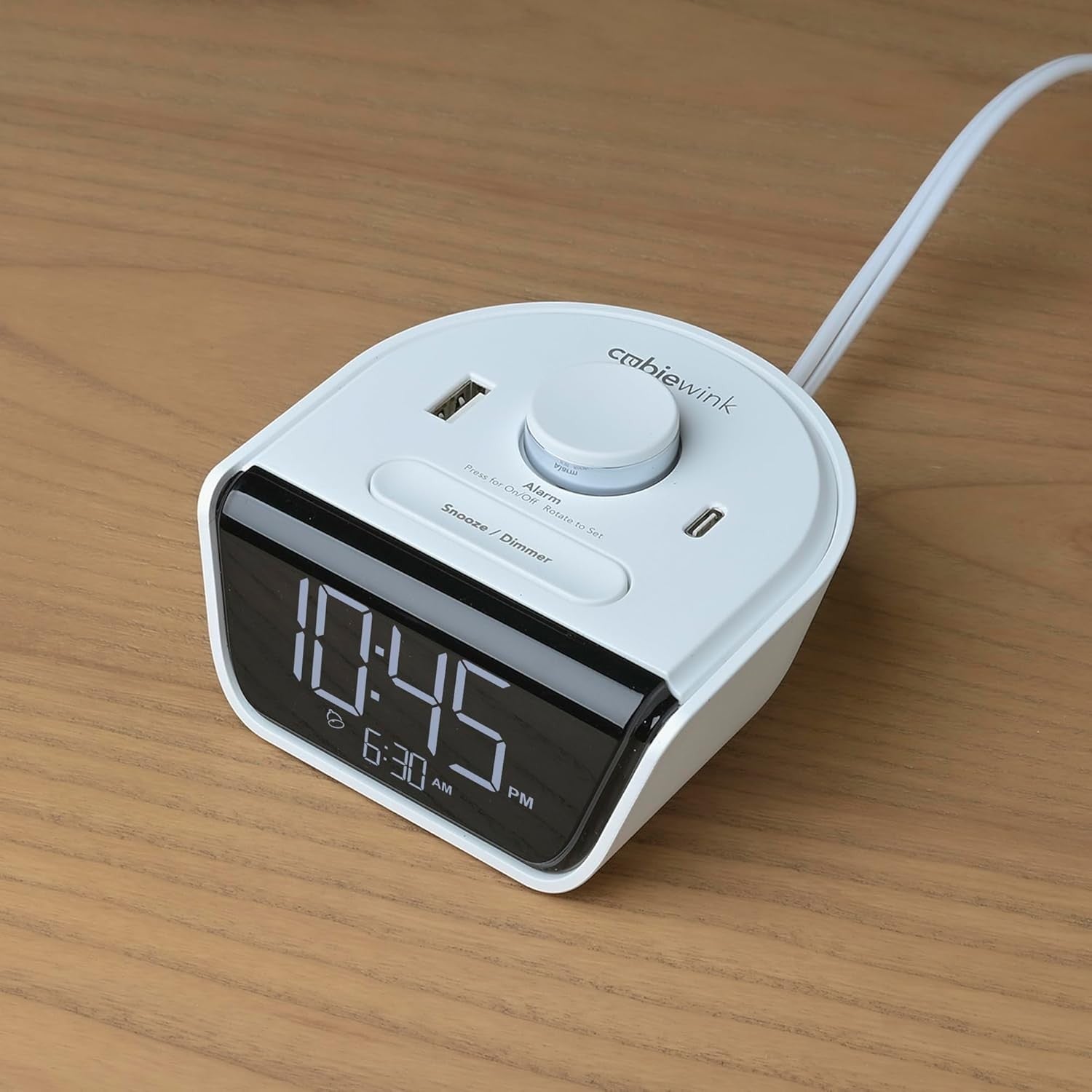 USB Charging Alarm Clock White Digital Bedside Desk Clock Dual USB Ports