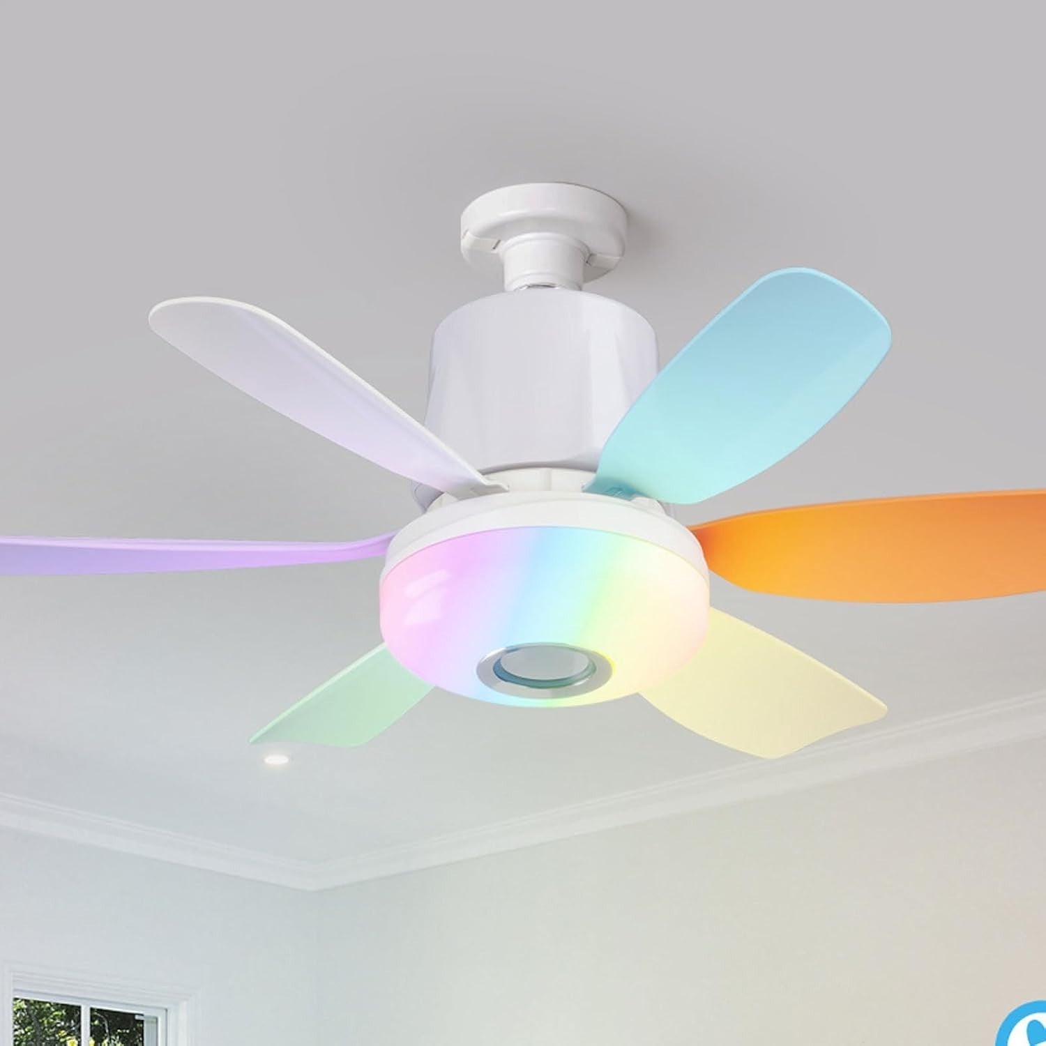 Lruvaqi 32W RGB Ceiling Fan Light, Dimmable LED, Bluetooth Music – Colorful