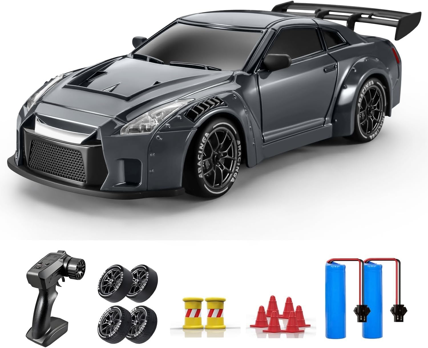 1:24 RC Drift Car 20KM/H – 4WD Remote Control Toy with Extra Tires, Dark Gray