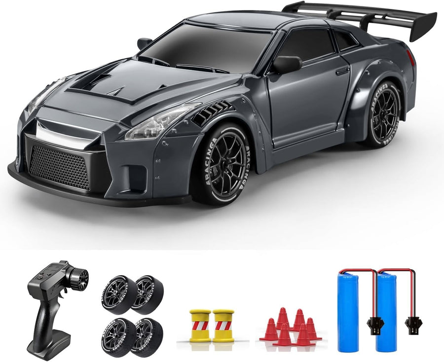 1:24 RC Drift Car 20KM/H – 4WD Remote Control Toy with Extra Tires, Dark Gray