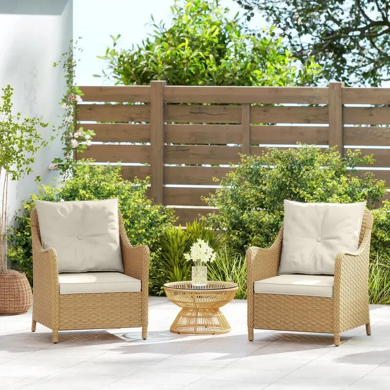 2x Rattan Garden Chairs Outdoor Patio Armchairs with Cushions Set