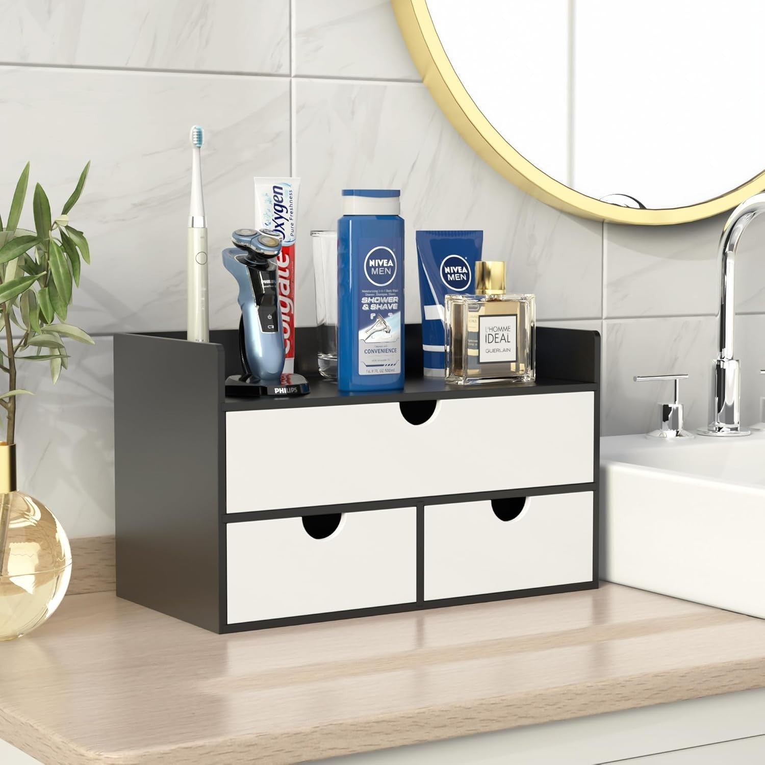 Bamboo Desk Organizer with 2 Drawers | Desktop Storage for Office & Home