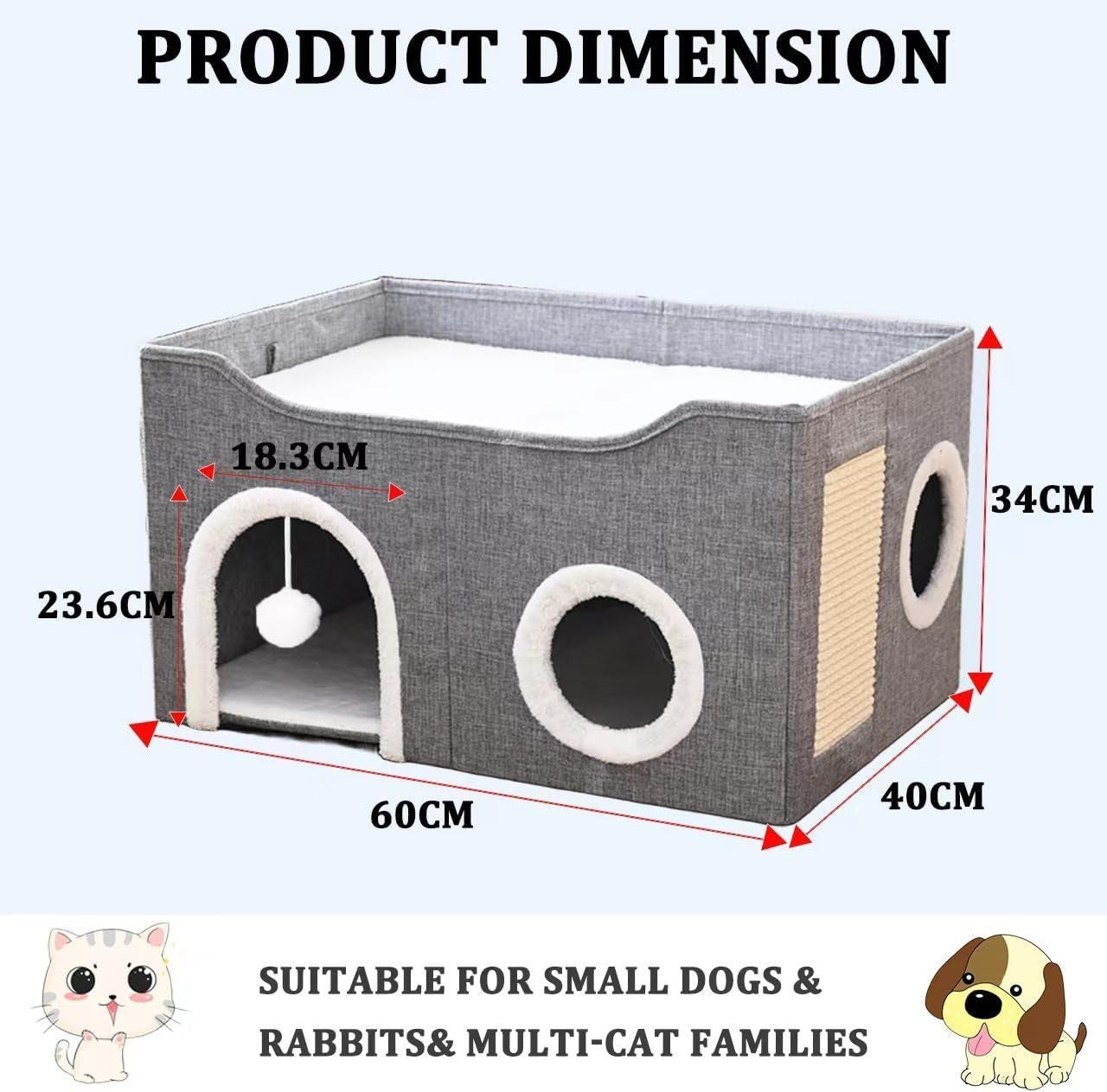 Foldable Cat House Cave Bed with Scratching Board 2 Tier Cat Condo