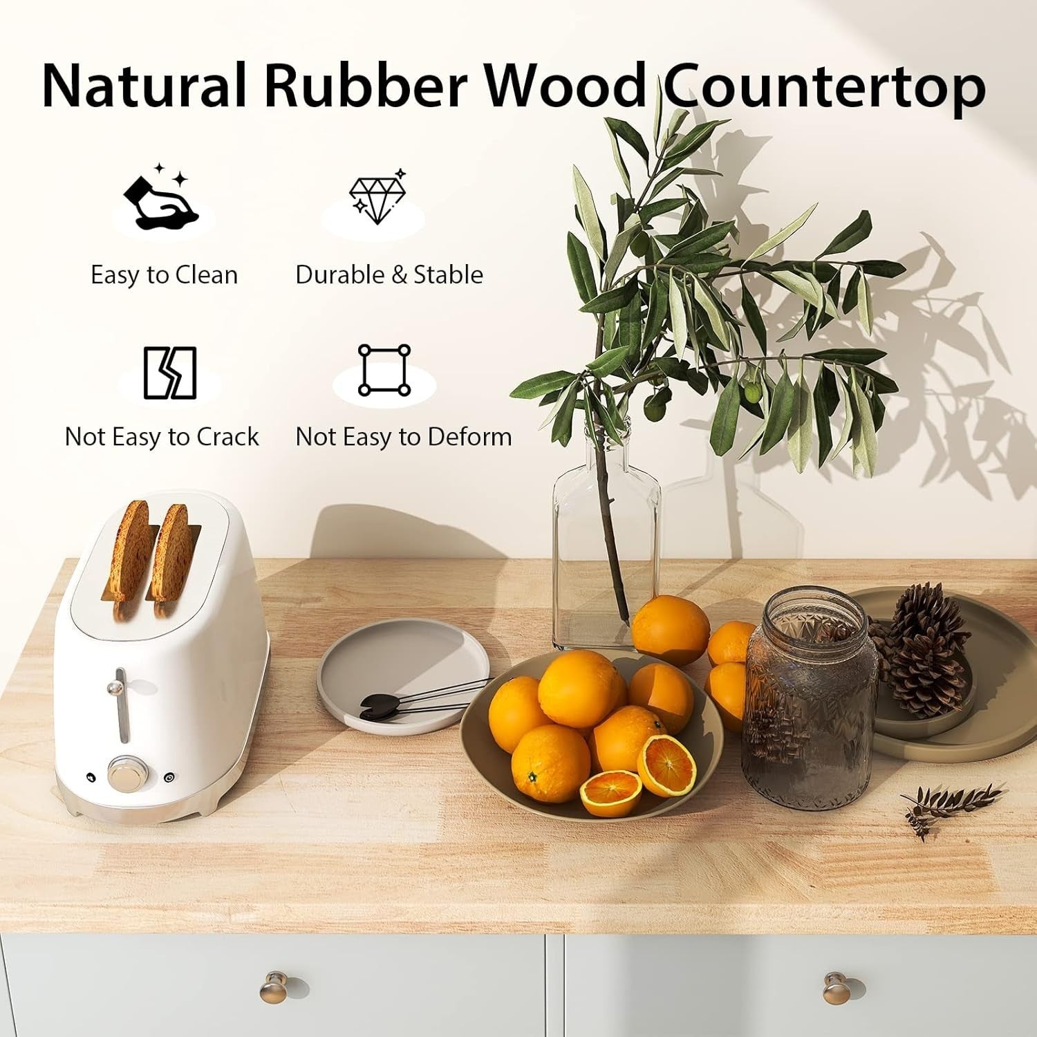 Mobile Kitchen Island Cart with Rubber Wood Top, Adjustable Shelves & Locking