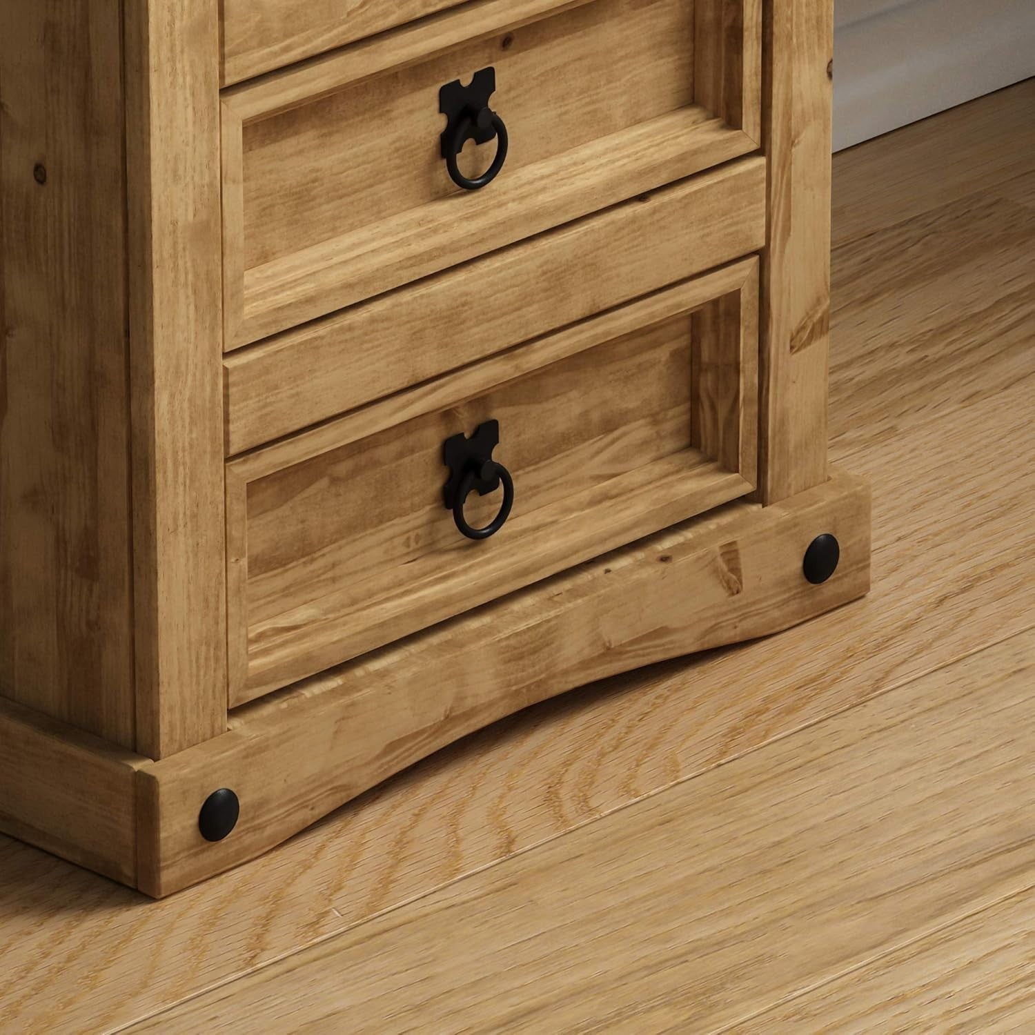 Solid Pine 3 Drawer Bedside Table, Rustic Wooden Nightstand, Wax Finish