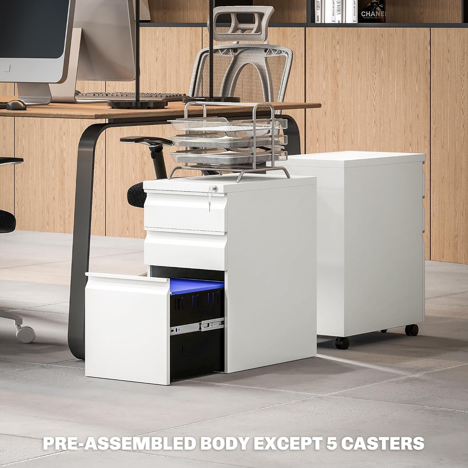 White 3 Drawer Lockable File Cabinet 30x43.5x60cm Mobile Cabinet
