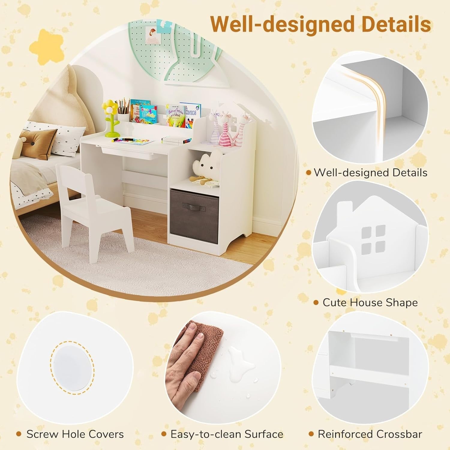 Kids Study Desk & Chair Set with Storage Drawers, Organizer & Ergonomic Design