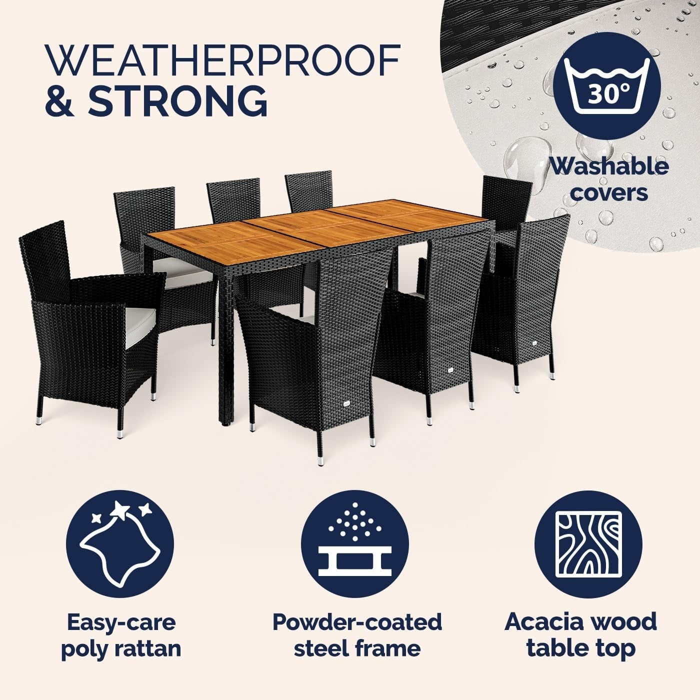 8 Seater Rattan Garden Dining Set Outdoor Patio Table Chairs Acacia Wood