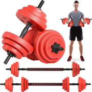 20kg Adjustable Dumbbell Barbell Set Vinyl Weights Home Gym Red