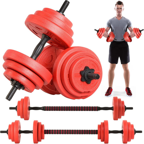 20kg Adjustable Dumbbell Barbell Set Vinyl Weights Home Gym Red