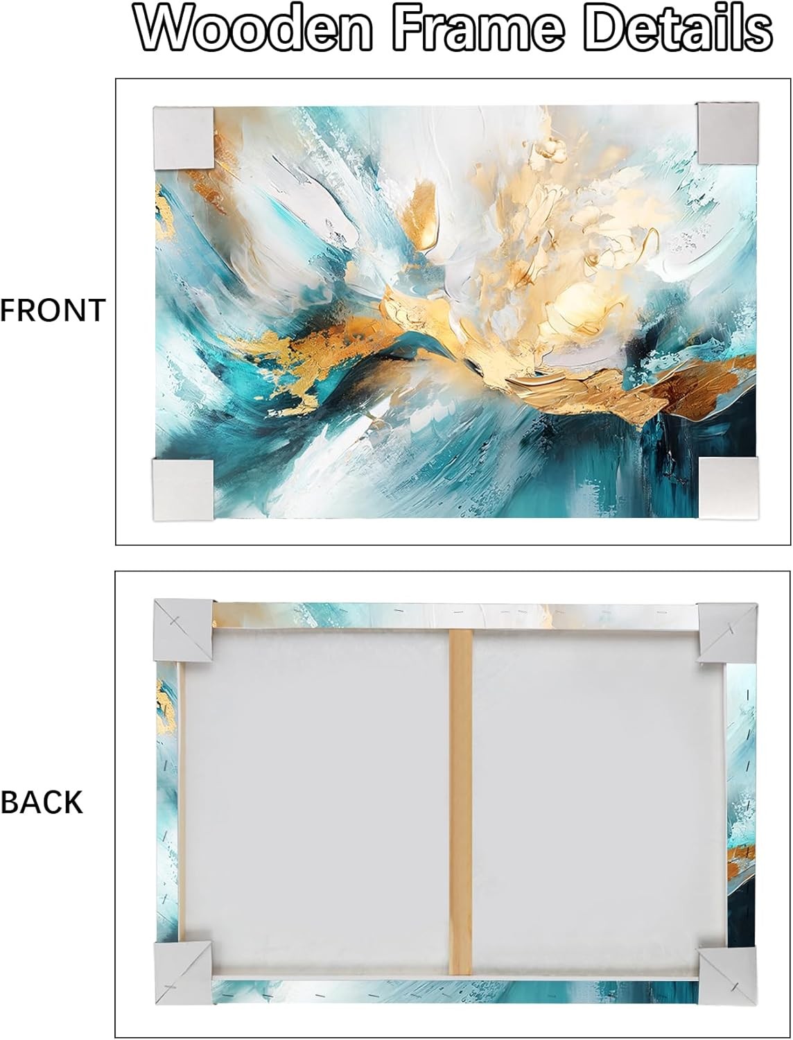 Large Abstract White Green Gold Canvas Wall Art 120x80 cm Framed