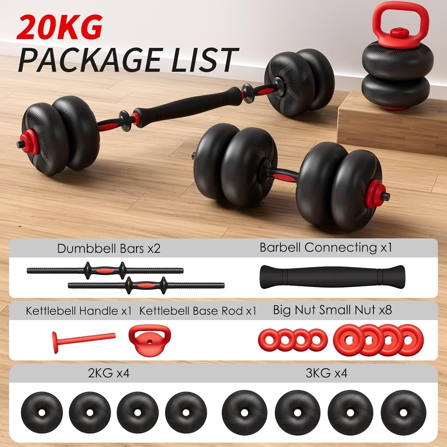 4-in-1 Adjustable Dumbbell Barbell Kettlebell Push Up Home Gym Weights