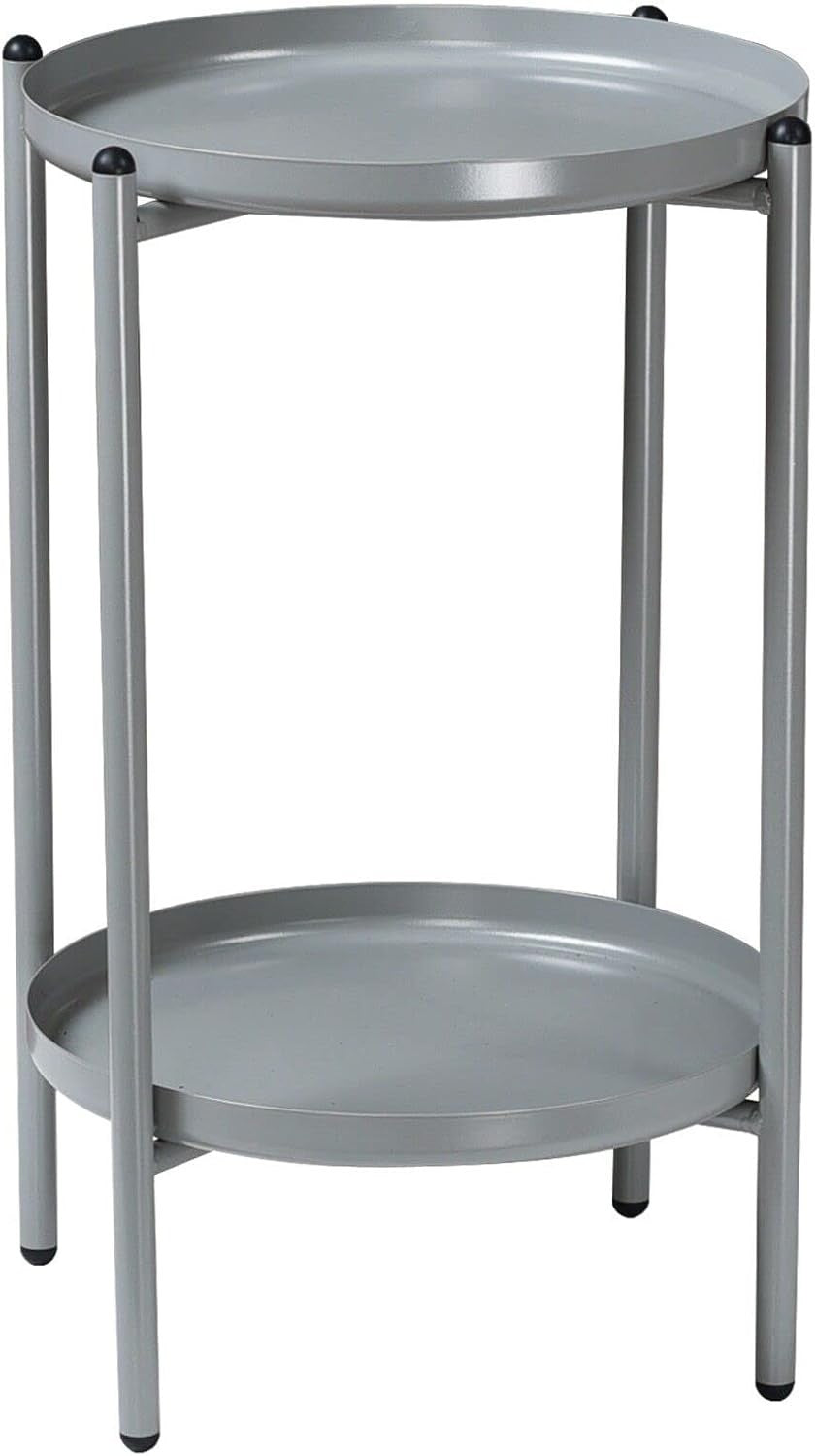 2-Tier Round Metal Side Table 50cm High – Sturdy Shelf, Multi-Room Use Grey