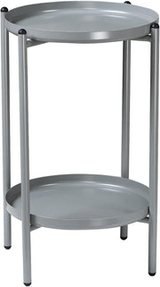 2-Tier Round Metal Side Table 50cm High – Sturdy Shelf, Multi-Room Use Grey