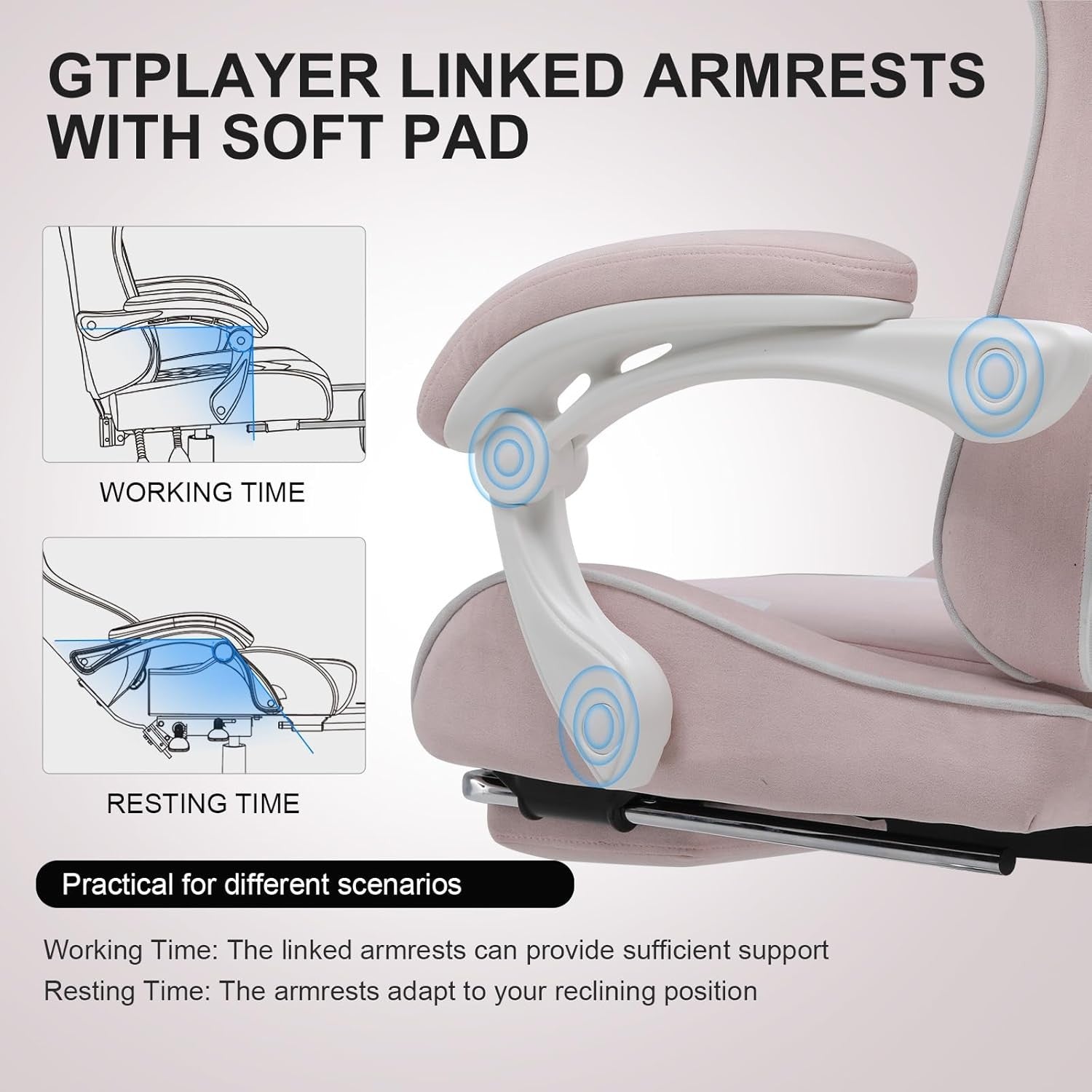 Ergonomic Gaming Chair Massage Lumbar Support Footrest Pink