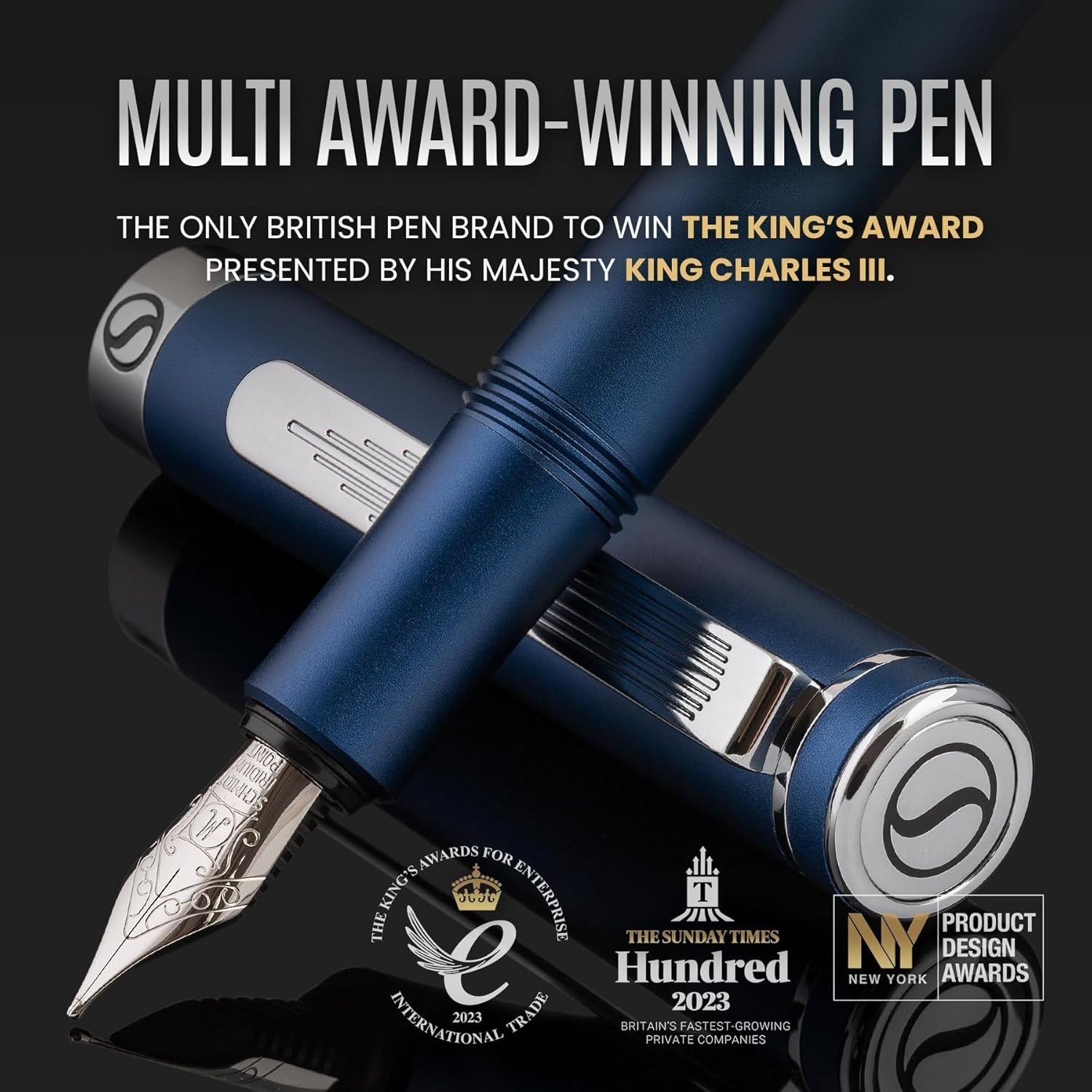 Luxury EDC Fountain Pen Medium Matt Blue Chrome Gift Box