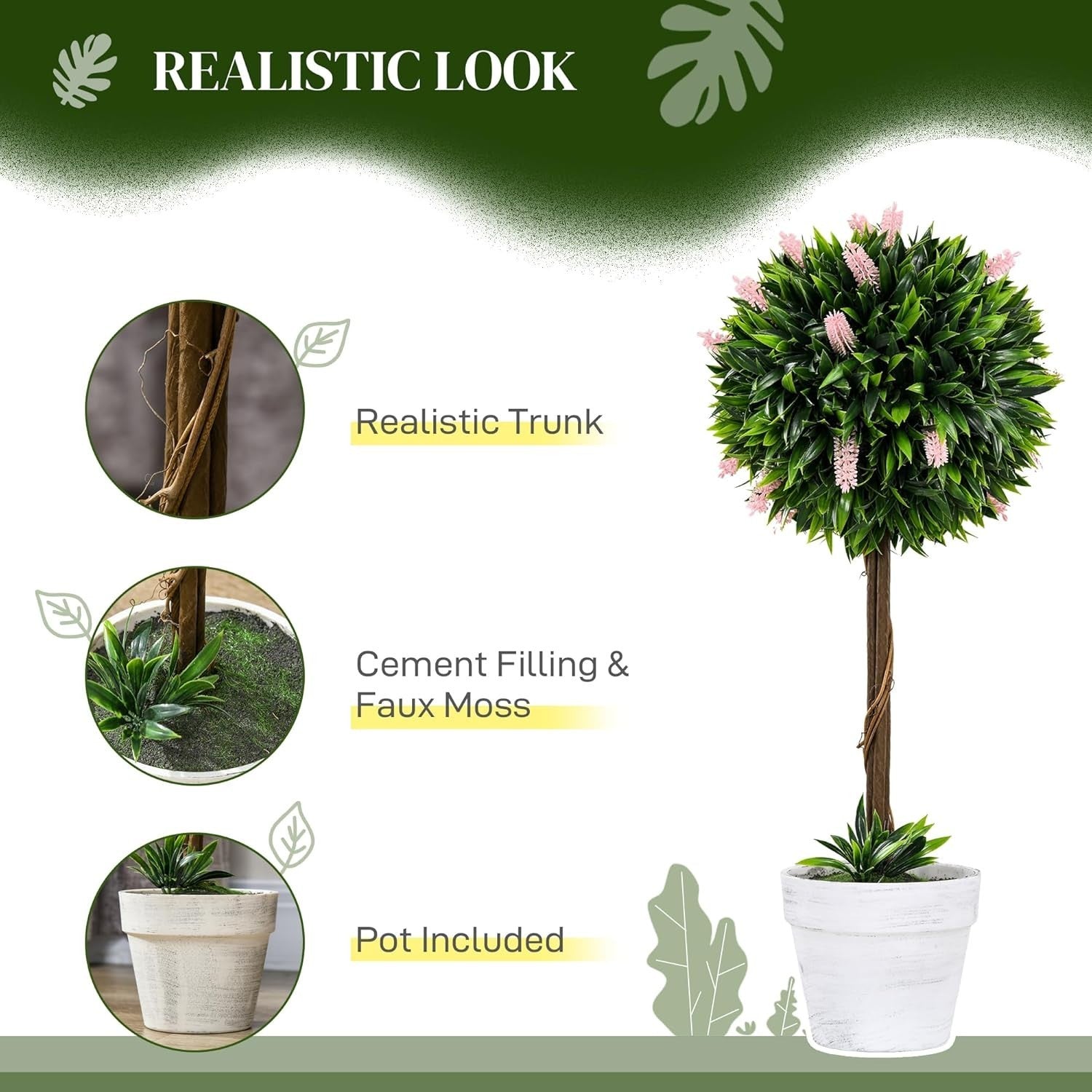 Set of 2 60cm Pink Lavender Ball Trees Faux Plants Indoor Outdoor Home Decor