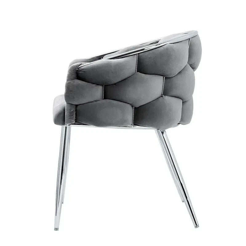 Grey Velvet Dining Chair Chrome Legs Modern Bubble Back Accent Seat