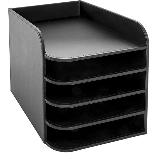 5-Tier Faux Leather Desk Letter Tray A4 File Organiser Paper Storage