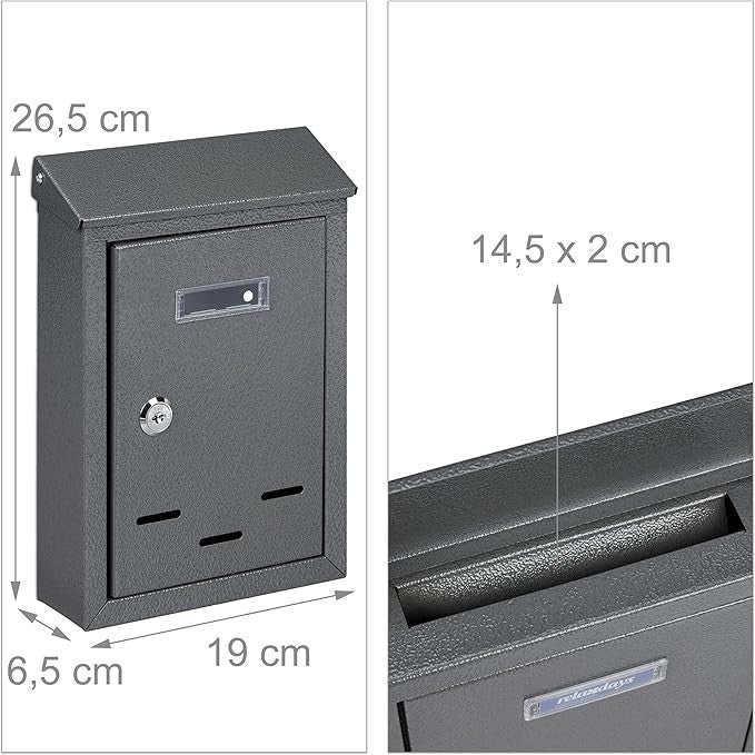 Lockable Wall Mounted Post Box with Name Plate – Compact Iron Mailbox Grey