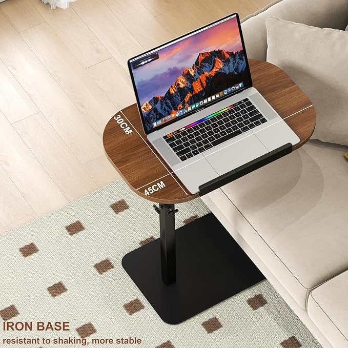 C Shaped Side Table Adjustable Height Laptop Sofa Bed Table Walnut Wood