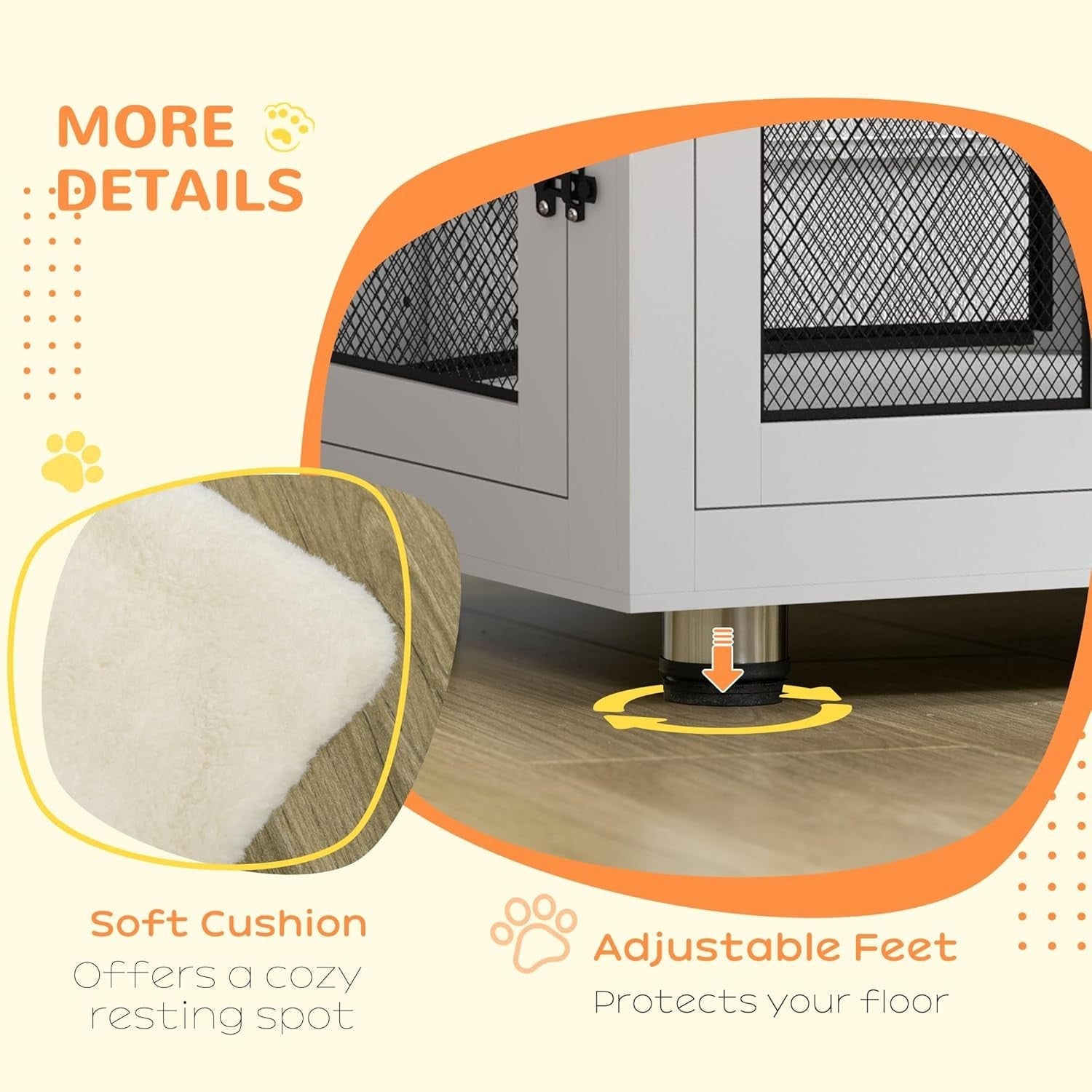 Modern Dog Crate Furniture Table 94x60x71.5cm White Lockable Kennel w/Cushion