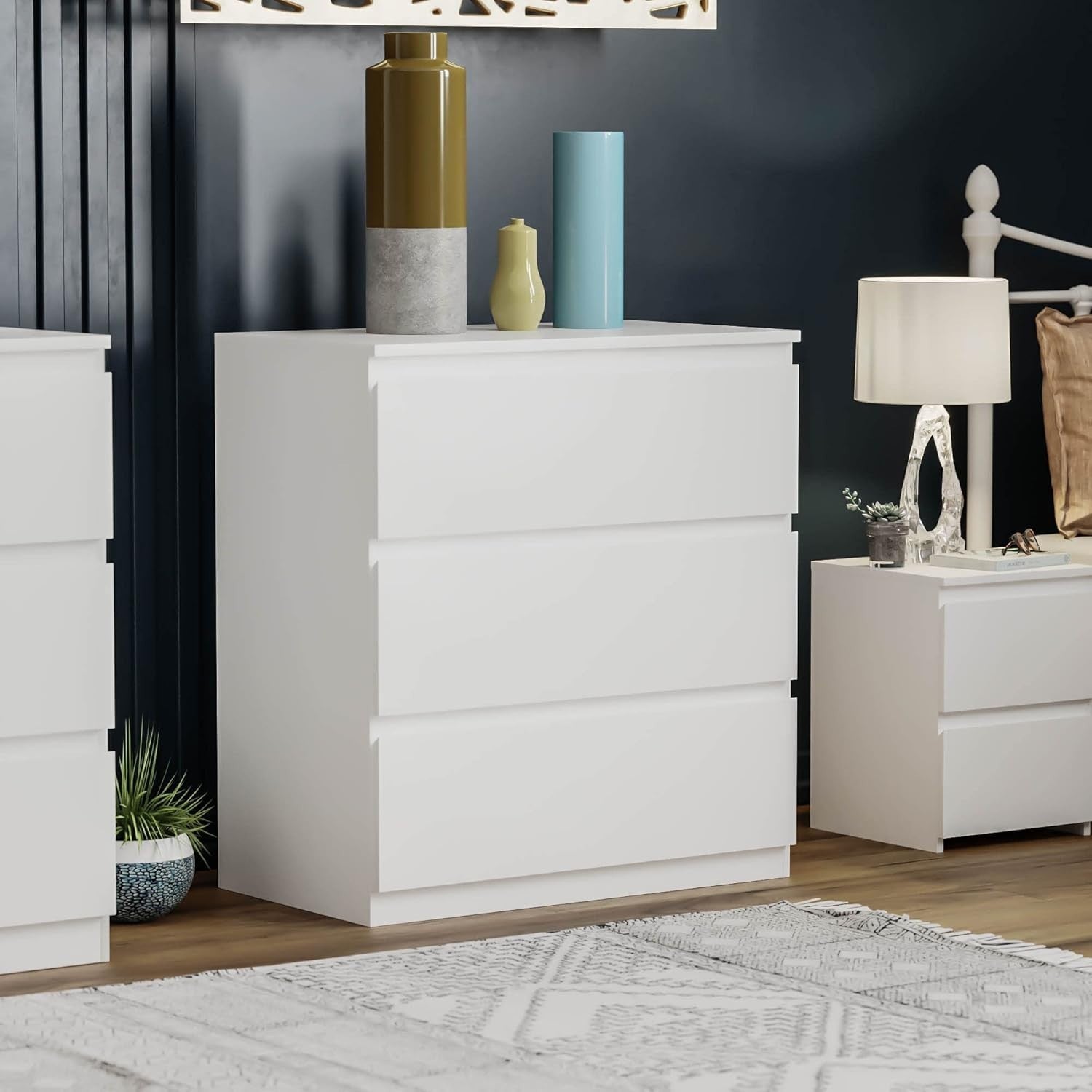 Modern 3 Drawer Chest White Storage Unit Compact Bedroom Organizer Furniture