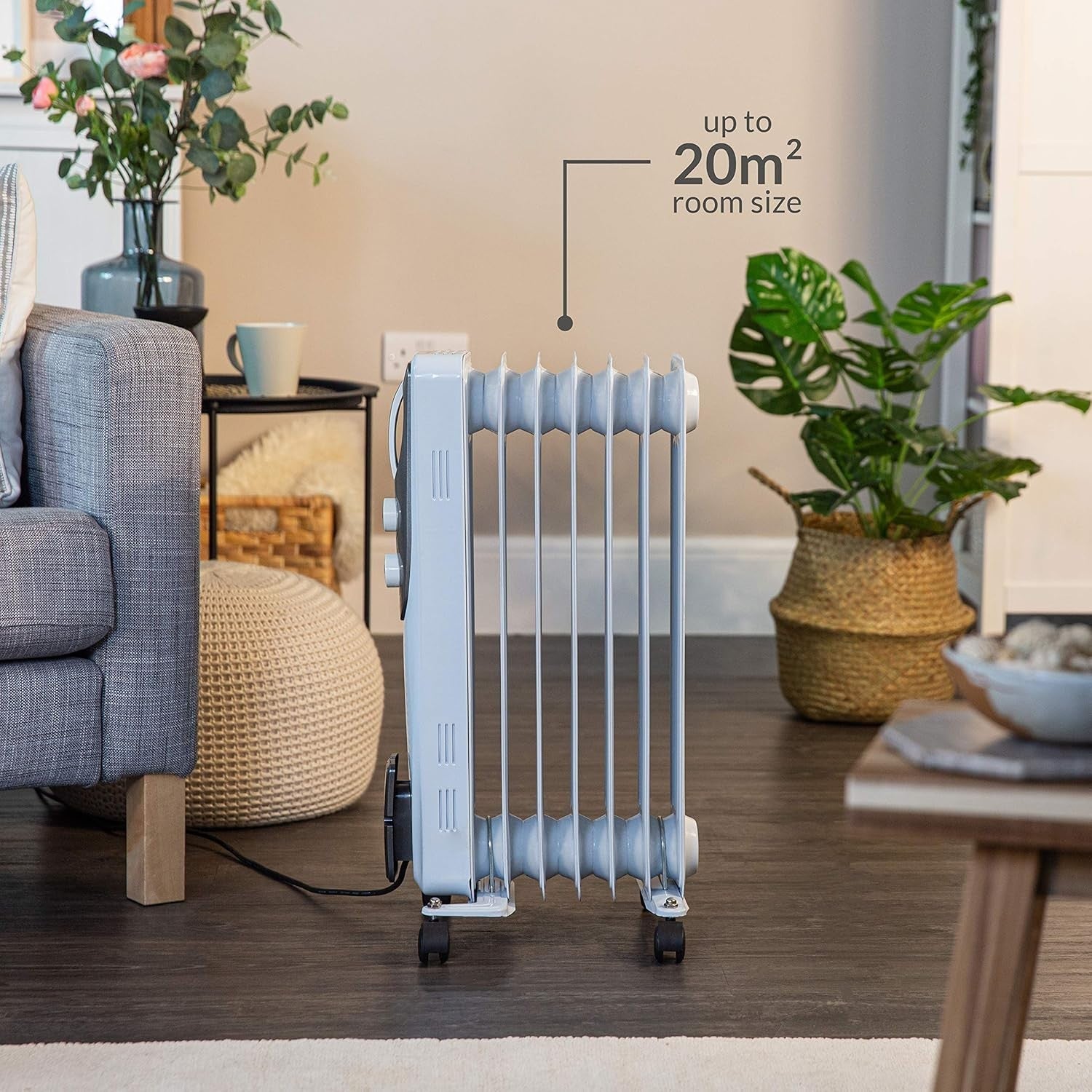Portable 1500W Oil Filled Radiator Heater 7 Fins Adjustable Thermostat