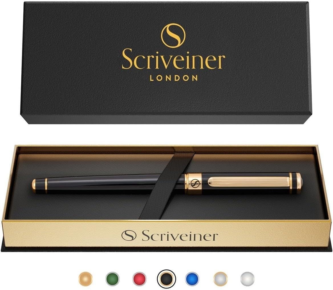 Luxury Rollerball Pen Black Lacquer Gold Trim Medium Gift