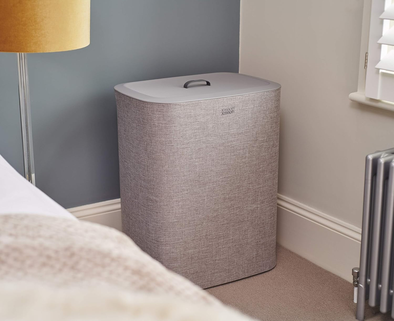 90L Dual Compartment Laundry Basket with Lid Removable Bags Grey Modern