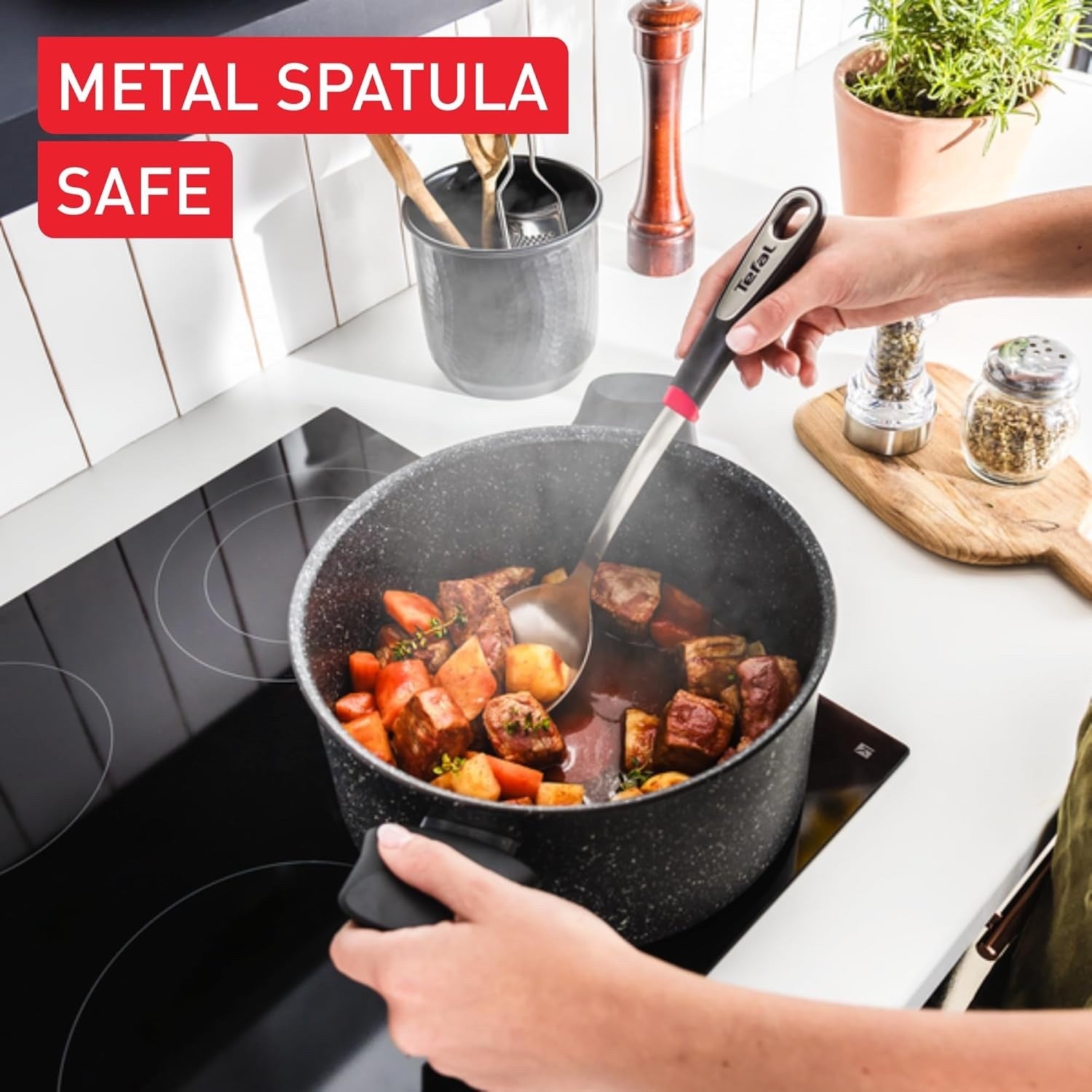 24cm Stone Black Non Stick Durable Coating Casserole Pot with Lid Induction Safe