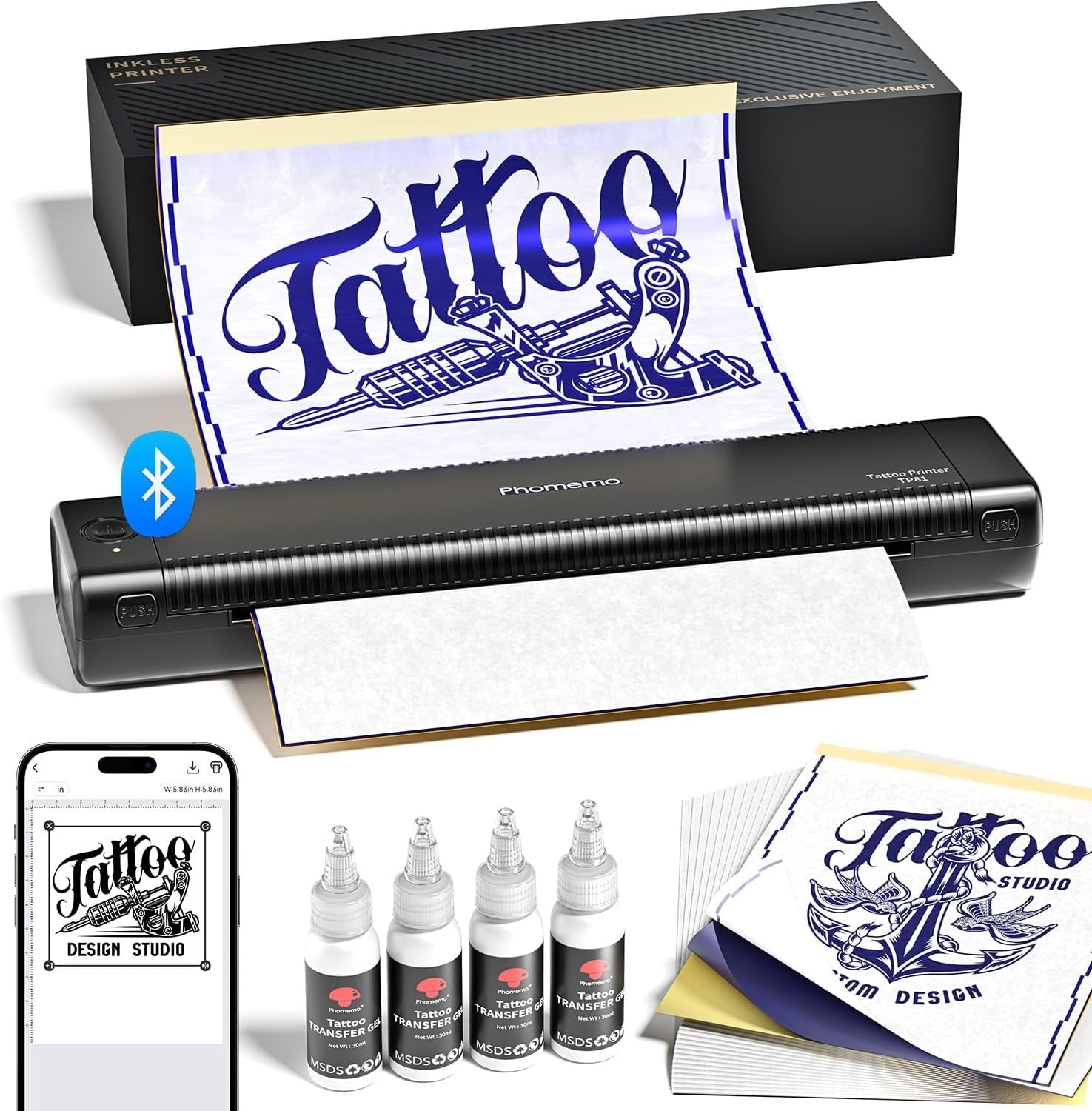 A4 Tattoo Stencil Printer Black Wireless Thermal Transfer Kit