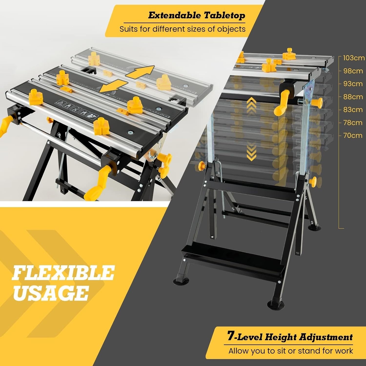 Folding Adjustable Workbench Tiltable Table 7-Height Portable Stand 75x60
