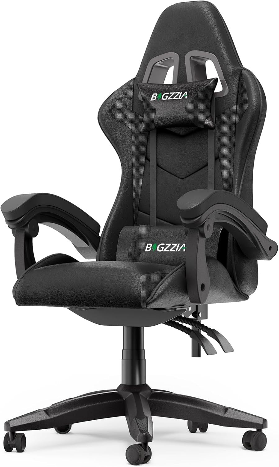 Reclining Gaming Chair PU Leather Swivel Desk Chair Black