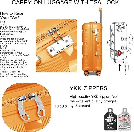 24 Inch PP Hard Shell Carry On Suitcase 4 Spinner Wheels TSA Lock