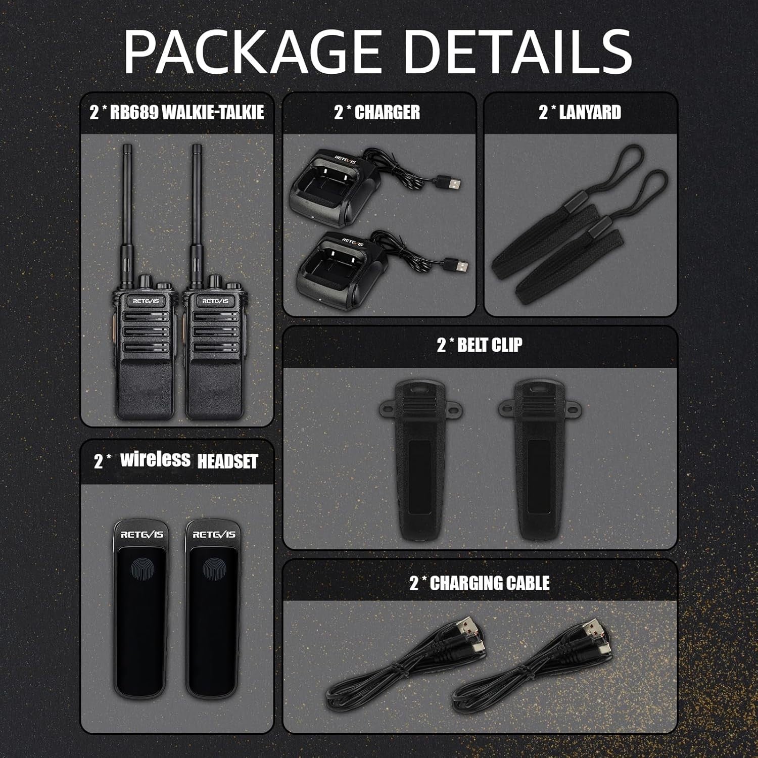 Long Range Walkie Talkies 2 Pack Wireless Headset VOX 2600mAh Radio