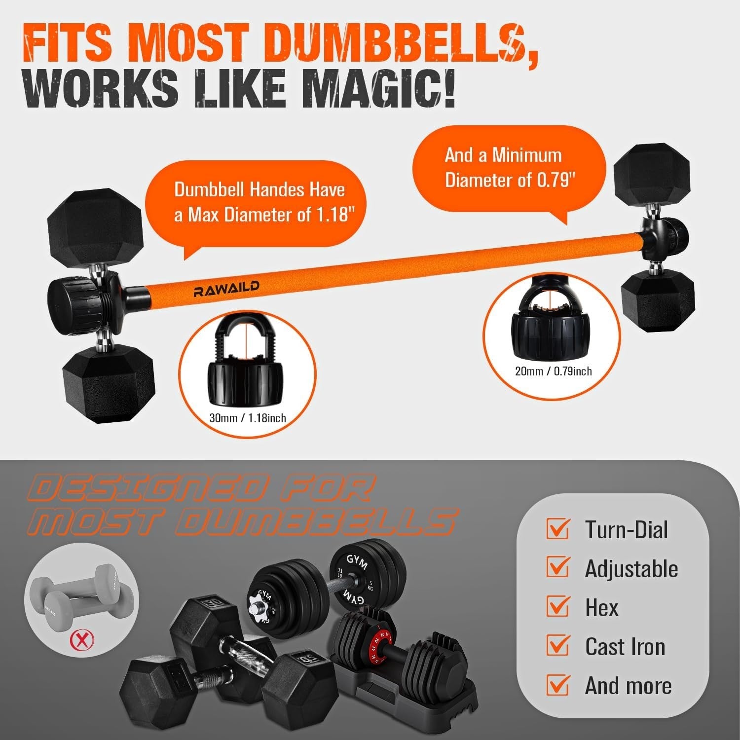 Dumbbell to Barbell Converter 300LB Weight Bar Attachment Home Gym