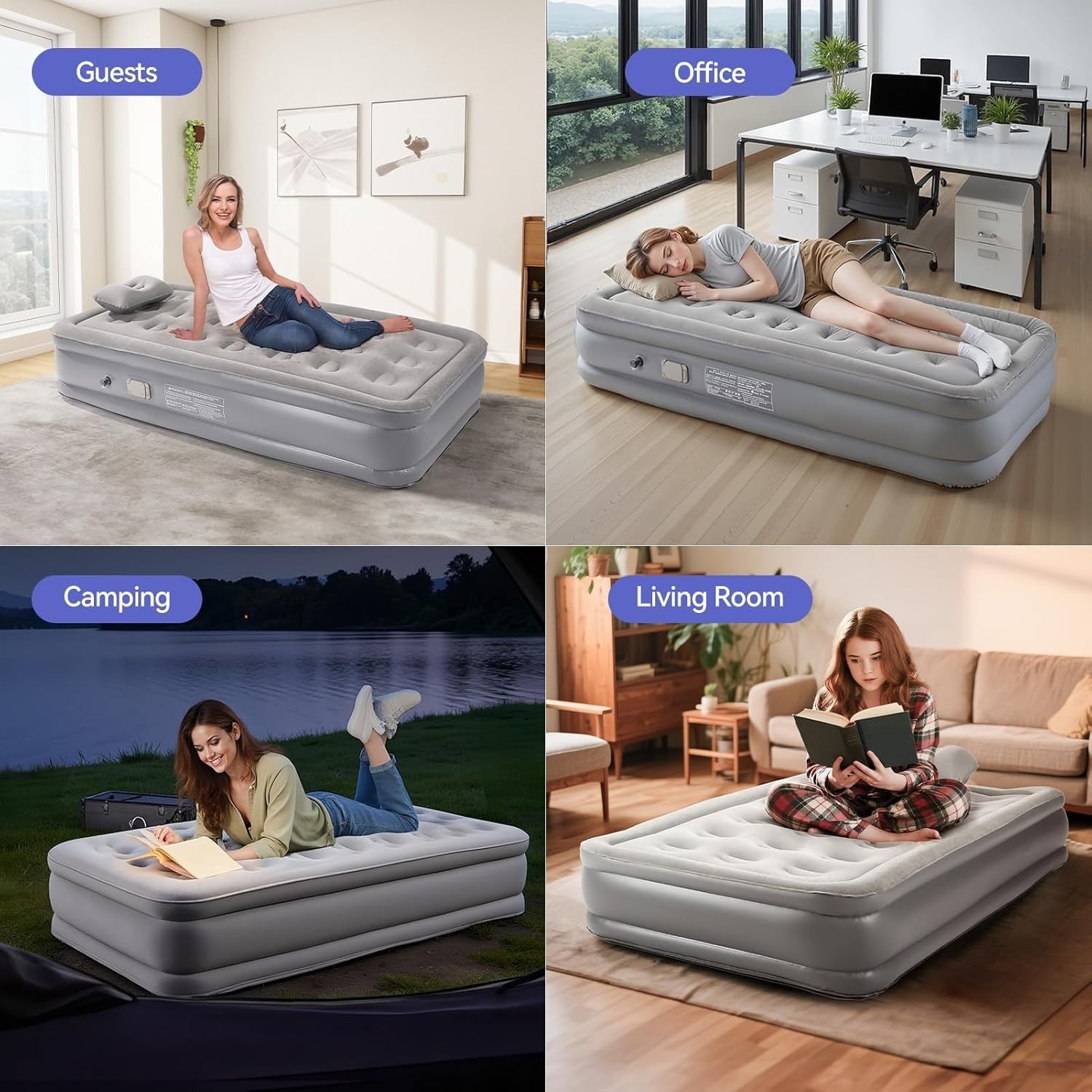 Single Inflatable Air Mattress with Built-In Pump – Quick Setup, 40cm Elevated C